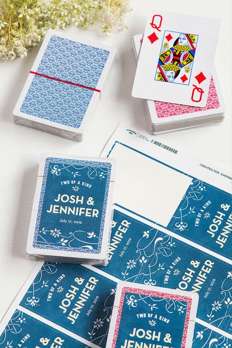 Unique Wedding Events, Wedding Deck Of Cards, Playing Cards Wedding, Personalized Deck Of Cards, Fun Wedding Ideas, Custom Playing Cards, Wedding Favor Ideas, Two Of A Kind, Wedding Activities