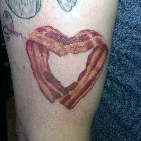 Guys Calves Heart Shaped Bacon Tattoo Design Ideas Heart Shaped Bacon, Bacon Tattoo, Snowboard Design, Best Bacon, Tattoo Designs For Men, Pocket Clip, Ink Ideas, Modern Gentleman, Tattoo Designs Men