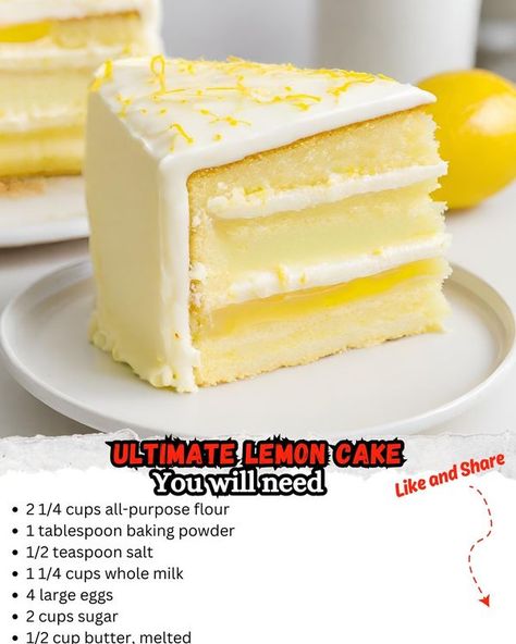 Recipe Smooth - Ultimate Lemon Cake 🍋🍰😋

Ingredients:... Ultimate Lemon Cake, Italian Lemon Cake, Lemon Cakes, Lemon Icing, Cake Pie, Round Cake Pans, Cakes And Pies, Lemon Cake, Round Cakes