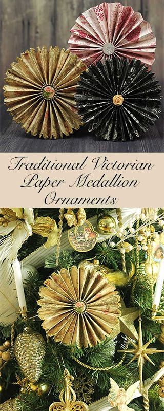 How to make traditional Victorian folded paper ornaments. These medallions are made up of two fans, that are fast and easy to make Tagalog Lyrics, Origami Christmas Tree Card, Origami Christmas Ornament, Paper Medallions, Victorian Christmas Decorations, Victorian Crafts, Origami Christmas Tree, Victorian Paper, Victorian Christmas Ornaments