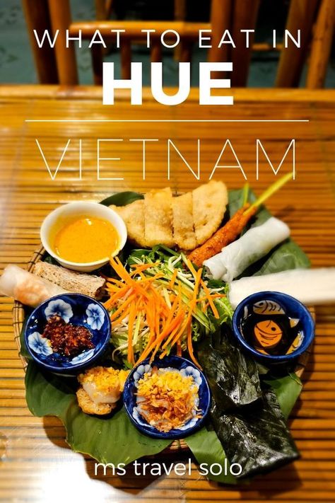 Searching for the best food in Hue? Follow my food guide and try all the famous Hue food in some of the best restaurants in Hue Vietnam. And don’t forget to pin it on your Pinterest board. #bestfoodinhue #bestrestaurantsinhue #huefood #mstravelsolo Vietnam Restaurant, Vietnam Guide, Vietnam Destinations, Pork Wraps, Vietnam Trip, Fig Salad, Fried Spring Rolls, Hue Vietnam, Fresh Spring Rolls