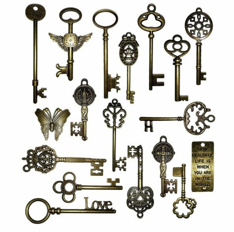 “Vintage” skeleton key charms (for when you’re too lazy to hunt down actual antique keys). Skeleton Key Tattoo, Key Tattoo Designs, Chris Garver, Key Tattoos, Key Tattoo, Vintage Skeleton Keys, Mad Hatter Party, Vintage Skeleton, Old Key