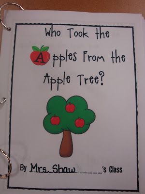 Learning Adventures: Who Took the Apples?  I want to change it into a circle time game.  Have cards upside down so we don't know who has the apple. Class Books Preschool, Apple Lesson Plans, Preschool Apple Activities, Preschool Apple Theme, September Preschool, Books For Preschoolers, Apple Kindergarten, Apple Lessons, Apple Preschool