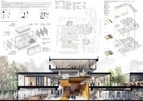 Competition Asks Young Architects to Transform Abandoned Factory into Cultural Center Poster Arsitektur, Portfolio D'architecture, Concept Board Architecture, Design De Configuration, Presentation Board Design, Architecture Presentation Board, Architecture Panel, Plans Architecture, Interior Design Presentation