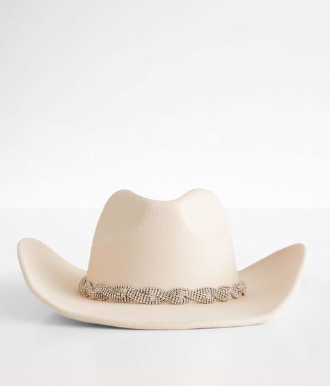 Rhinestone Band Cowboy Hat - Cream , Women's Ivory Faux suede structured hat Interior cinch tie band 3 1/2 brim One size fits most. 90% Polyester 10% Alloy. Machine wash cold. Do not bleach. Do not tumble dry. Cool iron. Do not dry clean. Apparel & Accessories > Clothing Accessories > Hats Cowboy Hats Women, Hat Cream, The Fame, Women's Hats, Hat For Women, Accessories Clothing, Cowboy Hat, Hats For Women, Faux Suede