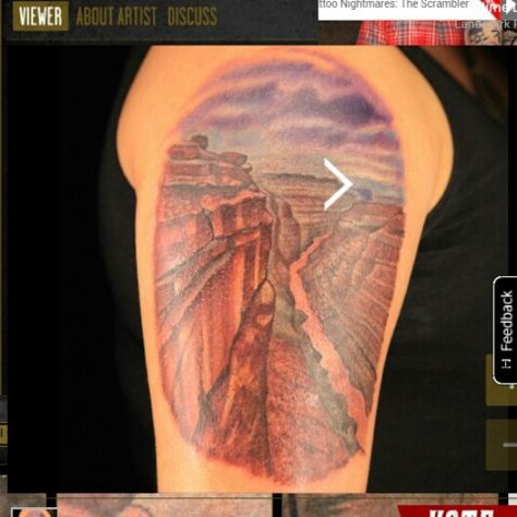 My grand canyon tattoo on episode 7 of Ink Master by Jime Litwalk arizona Grand Canyon Tattoo, Canyon Tattoo, Tattoo Birds, Landscape Tattoo, Badass Tattoos, Ink Master, Birds Tattoo, Birds Eye View, Birds Eye