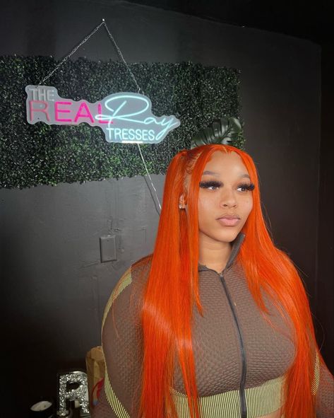 Lace Front Wigs Orange, Orange Wig Hairstyles, Wigs With Color, Wig Installs, Ginger Color, Frontal Wig Hairstyles, Lace Fronts, Creative Hair Color, Frontal Hairstyles