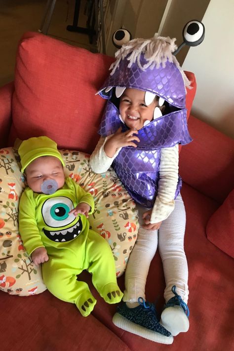 Click to shop these baby brother and older sister costumes for Halloween Monsters Inc Sibling Costumes, Halloween Costume For Siblings, Big Sister And Baby Brother Halloween, Big Sister And Little Brother Halloween Costume Ideas, Sister And Baby Brother Halloween, Halloween Costumes For Brother And Sister, Baby Brother And Sister Halloween Ideas, Toddler And Baby Costume Ideas, Brother Sister Toddler Halloween Costume