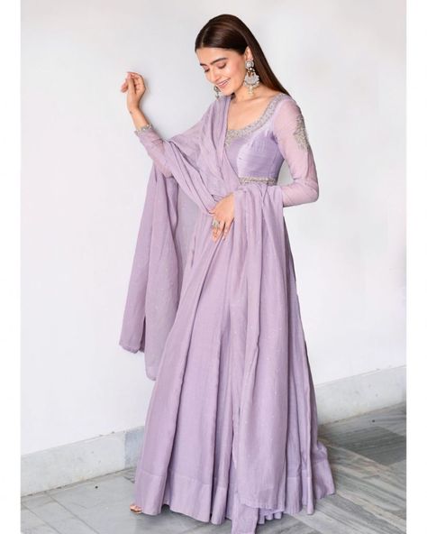 Lilac Anarkali Dress, Lilac Salwar Suit, Lilac Anarkali Suits, Plain Anarkali Designs, Silk Anarkali Suits Party Wear, Ankarli Dresses, Plain Anarkali Dress Simple, Lilac Frock, Pastel Anarkali