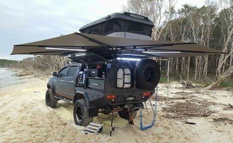 Hilux Canopy Setup, Hilux Camping Setup, Camper Canopy Ideas, Truck Roof Top Tent, Roof Top Tent Camping Setup, Canopy Setups 4x4, 4x4 Canopy Setup, 4wd Canopy Setup, 4x4 Camping Setup