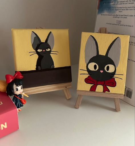 Simple Ghibli Painting, Studio Ghibli Canvas Art, Ghibli Easy Painting, Jiji Painting, Ghibli Canvas Painting, Miffy Painting, Ghibli Painting Ideas, Studio Ghibli Painting Ideas, Studio Ghibli Painting