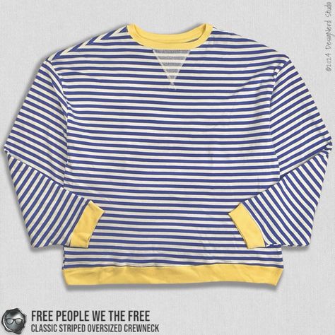 Free People We The Free Classic Striped Crewneck Sweatshirt In Cobalt & Yellow Women’s Oversized Xl Style: 82463712 Color: Cobalt Combo Size: Extra Large Condition: New With Tags Offered By The Library, The @Designerd Studio Poshmark Shop: Details: So Cool And Classic, This Timeless Crewneck Is Featured In An Oversized, Slouchy Silhouette And Staple Striped Print With Contrasting Hems For Added Dimension. Bold Stripes Lend Nautical Flair To A French Terry Sweatshirt With Bright Ribbed Contrasts. Striped Crewneck, Oversized Crewneck, Bold Stripes, The Library, Free People Tops, Crew Neckline, French Terry, Blue Yellow, Crewneck Sweatshirt