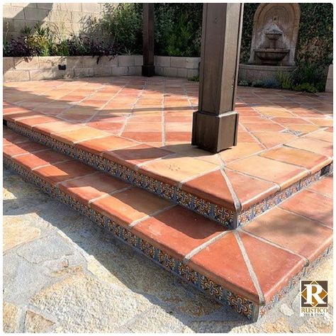 Mexican Tiles Outdoor Patio, Hacienda Outdoor Patio, Saltillo Tile Porch, Saltillo Patio, Mexican Tile Patio, Terrace Tiles Outdoor, Saltillo Tile Patio, Mexican Pool, Spanish Transitional