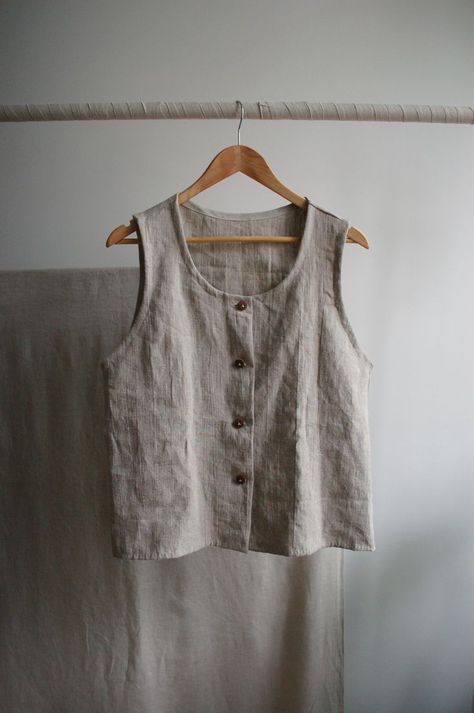 Handsewn undyed linen vest by Rawlinenstudio Stylish Pants Women, Linen Vest, Stylish Pants, Linen Clothes, Minimalist Fashion, Hand Sewing, Sleeveless Top, Pants For Women, Couture