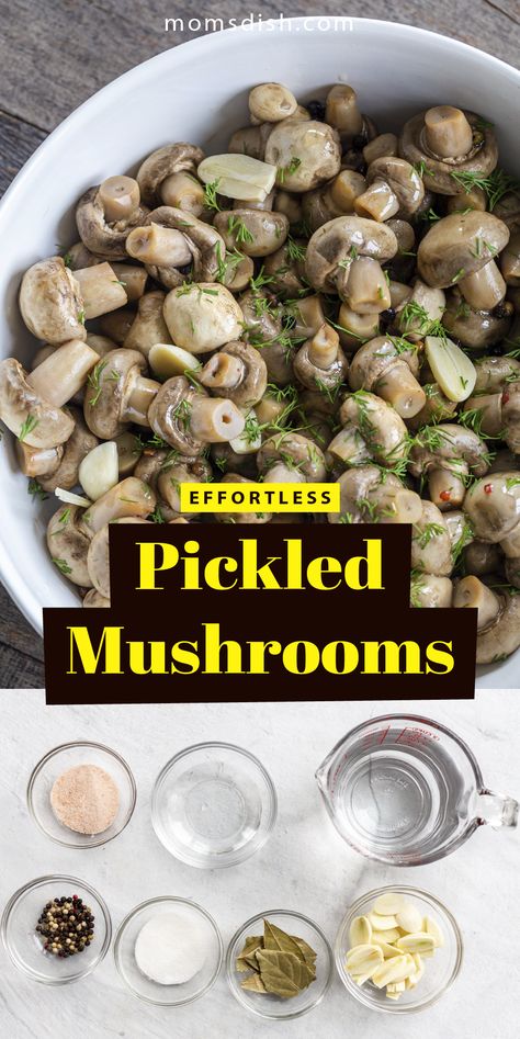 This pickled mushroom side is effortless and delicious, it pairs well with sandwiches or steak dishes, you can even add these mushrooms to a charcuterie board. These pickled mushrooms are perfect with any dinner and you can keep them in the fridge for weeks and they just taste better. #pickledmushrooms #easysidedish #easyside #summersidedish Curried Beans Recipe, Pickled Mushrooms Recipe, Pork Brine, Pickled Mushrooms, Pickled Recipes, Fermented Vegetables Recipes, Mushroom Appetizers, Steak Dishes, Brine Recipe