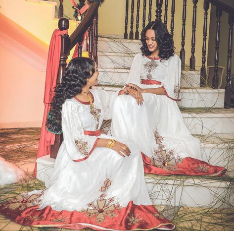 Red Habesha Kemis, Habesha Clothes, Aesthetic Red Dress, Ethiopian Culture, Eritrean Dress, Ethiopian Clothing, Ethiopian Traditional Dress, Ethiopian Dress, Habesha Kemis