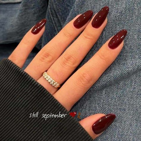 35 Burgundy Nails That You Will Fall In Love With Coffin Wine Nails, Burgundy Nail Almond, Plain Burgundy Nails, Burgundy Gel Nails Fall, Burgundy Nails Opi Gel, Garnett Nails, Fall Nails Burgundy French Tip, Dark Burgundy Almond Nails, Fall Nails Burgundy Oval