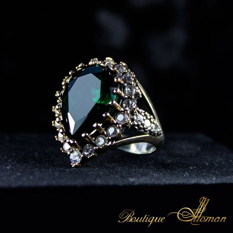 Hurrem Sultan, Silver Handmade Jewelry, Turkish Jewelry, Women Ring, Green Emerald, Ottoman, Emerald, Handmade Jewelry, Boutique