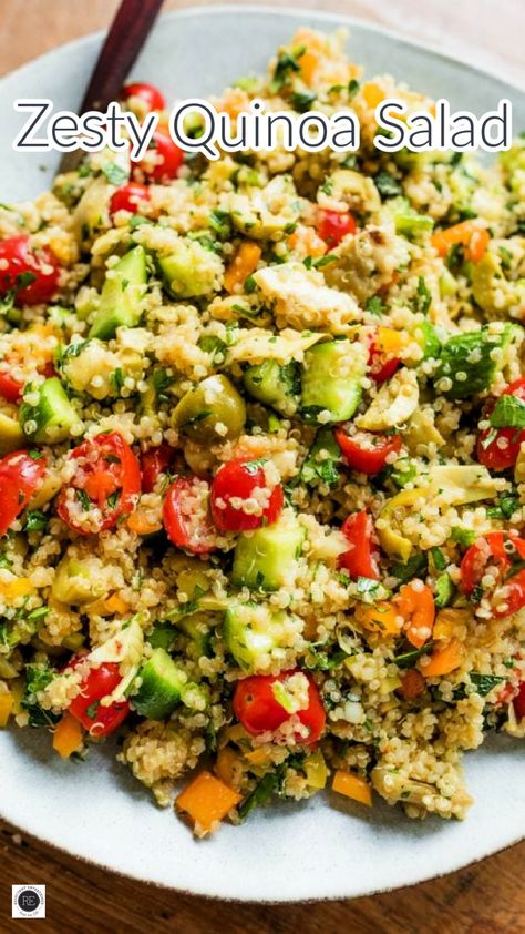 This herbed Quinoa Salad is tossed with a zesty lemon honey vinaigrette, bursting with flavors! Serve as a side dish or full meal. Herbed Quinoa, Quinoa Enchilada Bake, Zesty Quinoa Salad, Vege Dishes, Honey Salad, Mexican Sweet Potatoes, Grilled Brats, Lemon Quinoa, Honey Vinaigrette