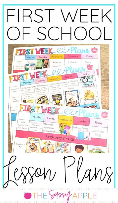 First Week of School Lesson Plans & Activities (with FREEBIES!) - The Sassy Apple First Week Of Third Grade Lesson Plans, First Week Of School Lesson Plans 1st Grade, First Week Of Preschool Lesson Plans Activities, First Day Of Kindergarten Lesson Plans, First Week School Activities, Fun Back To School Activities First Week Kindergarten, 2nd Week Of School Activities, First Week Preschool Lesson Plans, First Grade Beginning Of The Year Activities