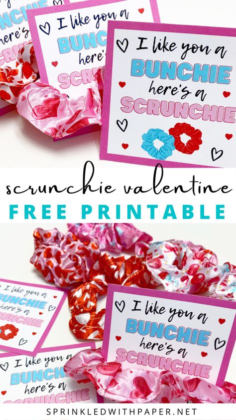 Scrunchie Valentine Printable Free, Scrunchie Valentine Printable, Scrunchie Valentine, Valentines 2024, Valentines Snacks, San Valentine, Valentine Diy, Class Valentines, Valentine Activities