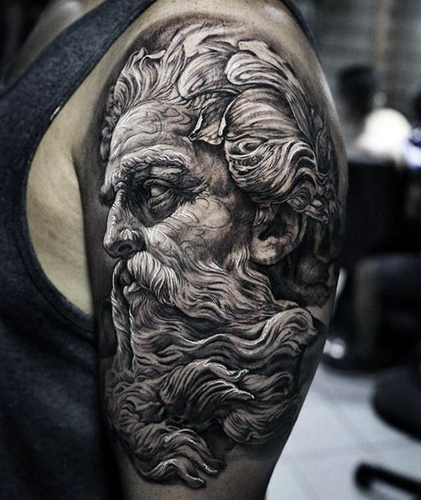 70 Greatest Tattoos For Men - Incredible Design Ideas Amazing Tattoos For Men, Tattoo Perna, Poseidon Tattoo, Zeus Tattoo, Saved Tattoo, Greek Mythology Tattoos, God Tattoos, Tattoo Zeichnungen, Amazing Tattoos