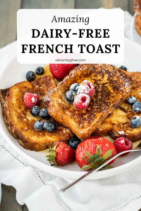 A gluten-free dairy-free french toast recipe with a souffle-like inside and crispy outside! Made with coconut milk and classic flavors you love. No Milk French Toast, Dairy Free French Toast, French Toast Recipe Cinnamon, Gluten Free French Toast, Sourdough French Toast, Coconut French Toast, Dairy Free Cooking, Easy French Toast Recipe, Dairy Free Recipes Dinner