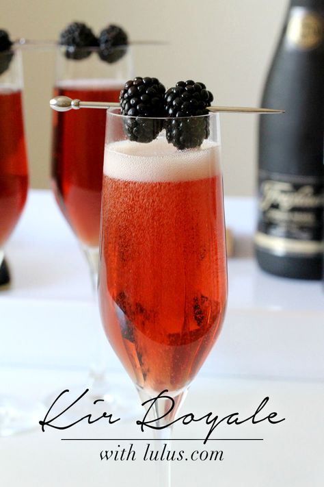 Kir Royale Cocktail Recipe at LuLus.com! Kir Royale Cocktail, Drink Garnish, French Cocktails, Kir Royale, Creative Cocktails, Southern Desserts, Champagne Cocktail, Fun Cocktails, Adult Drinks