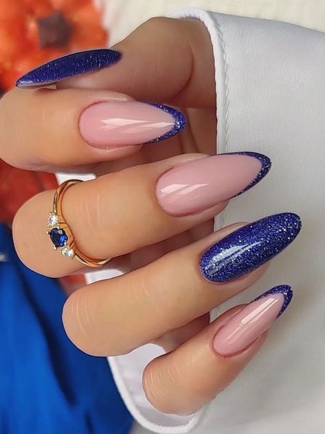 Dark Blue Nails, Navy Nails, Punk Nails, Formal Nails, Ombre Nail Designs, Almond Acrylic Nails, Shellac Nails, Best Nail Art, Silver Nails