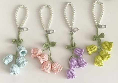 Crocheted Keychains, Knitted Keychain, Crochet Lily, Leaf Bag, Crochet Hair Clips, Crochet Jewelry Patterns, Crochet Keychain Pattern, Art & Craft Kit, Crochet Wool