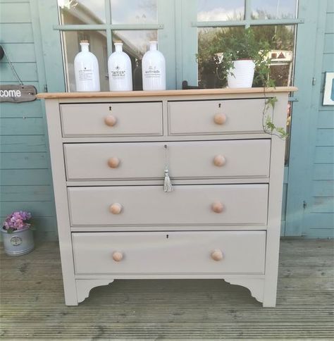 Frenchic Dresser Painted in Salt of The Earth Chalk Paint Chest Of Drawers, Frenchic Paint Furniture, Frenchic Paint Colours, Neutral Bedroom Paint, Pine Furniture Makeover, Living Room Drawers, Chest Of Drawers Makeover, Emily May, Frenchic Paint