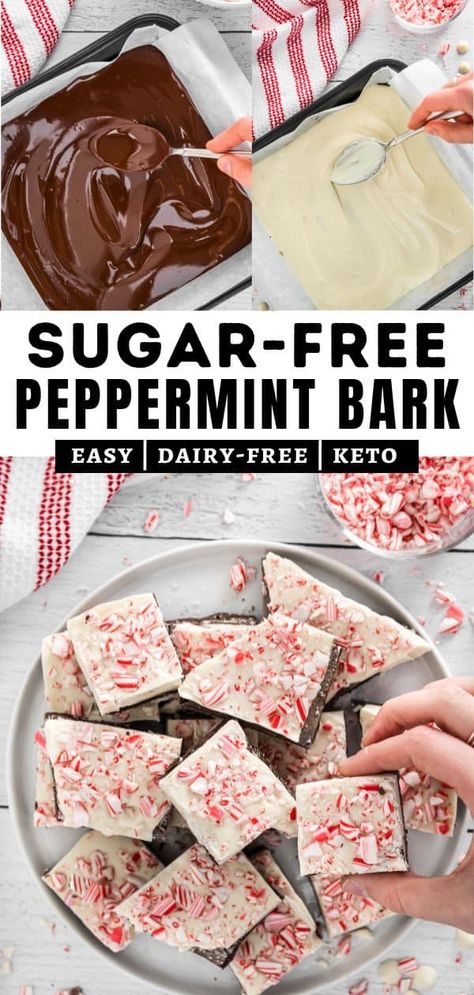 This Sugar-free Peppermint Bark is such an easy delicious keto / low-carb candy treat that's reminiscent of Christmases past, and perfect for snacking and gifting during the Holidays. You'll love how easy and delicious this keto peppermint bark recipe is! I've remade a traditional Christmas treat into a healthy peppermint bark will knock your socks off! sugar free white chocolate peppermint bark | healthy dark chocolate peppermint bark | dairy-free peppermint bark | vegan peppermint bark Easy Peppermint Bark, Peppermint Bark Recipes, Low Carb Candy, Eating Bird Food, Low Sugar Recipes, Bark Recipe, Peppermint Bark, No Sugar Foods, Chocolate Baking