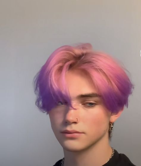 Purple Hair Color Men, Pink Short Hair Men, Light Purple Hair Men, Men With Purple Hair, Cool Hair Dye Ideas For Short Hair Men, Mens Purple Hair, Pink And Purple Short Hair, Guys Dyed Hair, Guys With Colored Hair