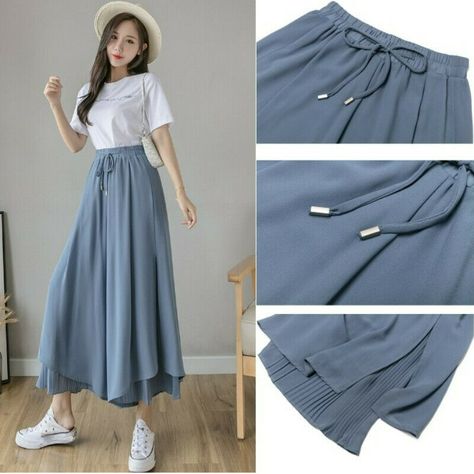 Women Chiffon Wide-Leg Cropped Trousers Drape Pants Pleated Culottes Elastic High Waist Skirt Pants Please note this is in Asian sizing, smaller than western size e.g. UK, US, AU. Please check the measurements carefully before making a purchase.Please allow 1-3cm discrepancy due to different measurement method. Photos may slightly different from actual item's color due to the lighting during photo shooting or the monitor's display. If you are not sure which size to buy, please provide height and Cullotes Outfit Summer, Pants That Look Like Skirts, Skirt Pants Outfit, Skirt Pants Pattern, Trouser Skirt, Pleated Culottes, Modest Girly Outfits, Skirt Trousers, Chiffon Pants