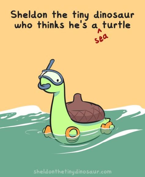 Sheldon The Tiny Dinosaur Who Thinks He's A Turtle, Sheldon The Turtle, Sheldon Turtle, Sheldon Comics, Sheldon The Tiny Dinosaur, Turtle Dinosaur, Sarah Andersen, Lucario Pokemon, Tiny Dinosaur