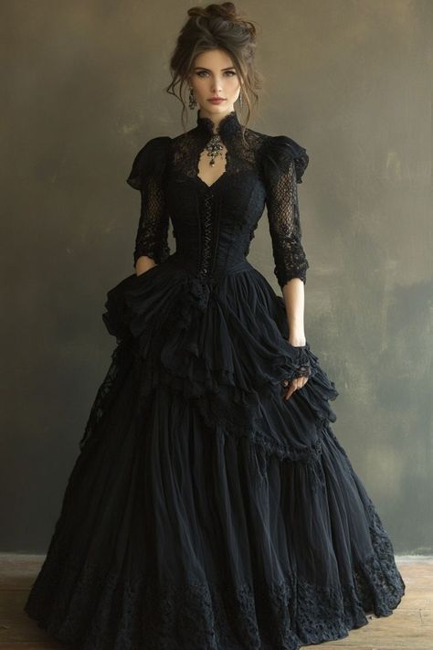 Purple Victorian Gown, Bridesmaid Dresses Victorian, Victorian Gothic Outfit Women, Gothic Evening Gown, Black Goth Prom Dress, Gothic Fantasy Dress, Fantasy Ball Outfits, Goth Bridgerton, Victorian Gowns Ball