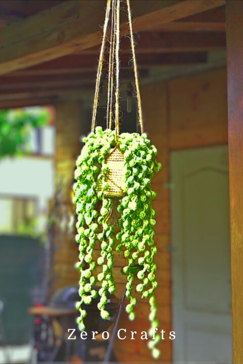 Crochet Hanging Flower Pot Free Pattern, Crocheted Hanging Plant Pattern, Hanging Pot Crochet Pattern, Crochet Plants Hanging, Crochet Pattern Hanging Plant, Crochet Trailing Plant, Amigurumi Hanging Plant, How To Crochet Plants, Hanging Plants Crochet Pattern