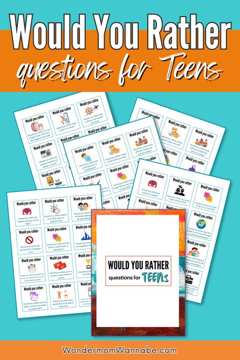 Use these Would You Rather Questions for Teens for an exciting game that is sure to break the ice and get teens talking! #forteens #teensactivities #questionsforteens #wouldyouratherquestionsforteens Would You Rather For Teens, Getting To Know You Games For Teens, Get To Know You Activities For Teens, Get To Know You Games For Teens, Would You Rather Questions For Teens, Ice Breakers For Teens, Ice Breaker Games For Teens, Ice Breaker For Teens, Teen Ice Breakers