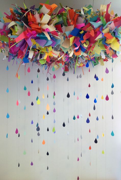 colorful rain cloud mobile Hantverk Diy, Color Cloud, Colorful Party, Paper Towel, Pom Poms, Diy Paper, Paper Crafting, Art Room, Classroom Decor