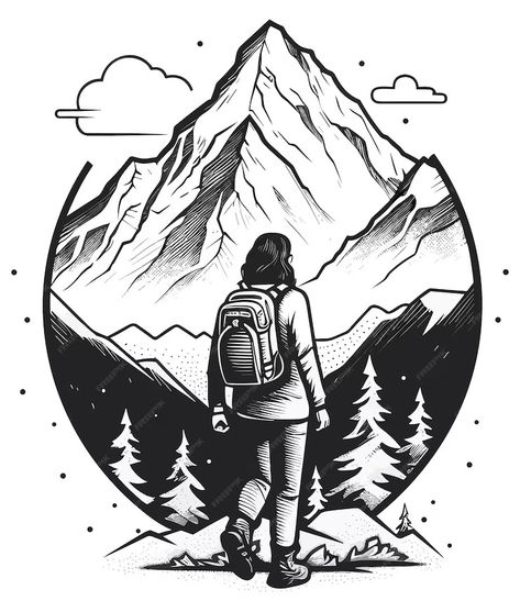 Premium Vector | Vector cute mountain and hiker bold line Hike Drawing, Hiking Doodles, Hiker Aesthetic, Inktober Ideas, Inktober 2024, 2024 Ideas, Human Anatomy Drawing, Tattoos Women, Anatomy Drawing