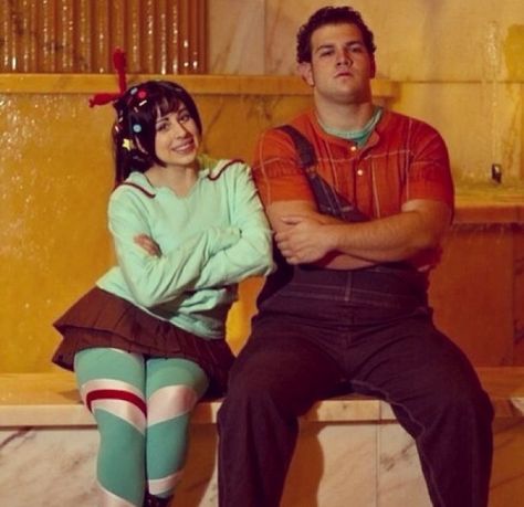 Vanellope Von Schweetz and Wreck-It Ralph Wreck It Ralph And Vanellope Costume, Unique Couples Halloween Costume Ideas 90s, Wreck It Ralph And Vanellope, Wreck It Ralph Cosplay, Ralph And Vanellope, Alcohol Cakes, Vanellope Cosplay, Wreck It Ralph Costume, Halloween Boards