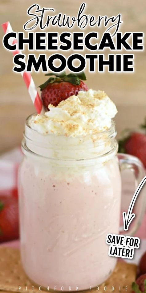 This strawberry cheesecake smoothie is like a luscious slice of strawberry cheesecake in a thick, decadent smoothie! Serve it for breakfast, a snack, or dessert. It’s a little slice of summer all bottled up in a jar! This smoothie is incredibly delicious and will leave everyone begging for more!