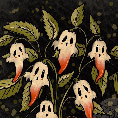 Halloween Illustration Vintage, Halloween Scene Drawing, Halloween Artwork Drawing, Cute Spooky Drawings, Halloween Ghost Drawing, Spooky Widgets, Botanical Halloween, Spooky Halloween Drawings, October Doodles