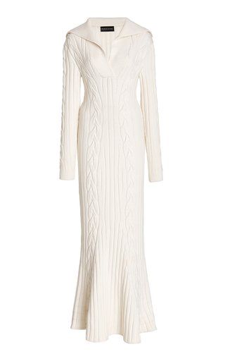 Warm Dress Outfits, Knitted Dress Outfit, Knit Long Dress, White Knit Dress, Cable Knit Dress, White Sweater Dress, Brandon Maxwell, Long Sweater Dress, Stylish Outfit