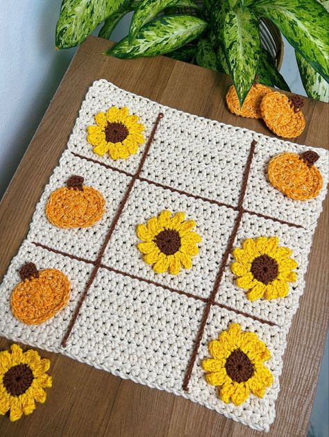 Crochet Games For Kids, Crochet Games, Autumn Town, Crochet Game, Tic Tac Toe Board, Fall Crochet, Fall Crochet Patterns, Crochet Toys Free, Crocheting Projects