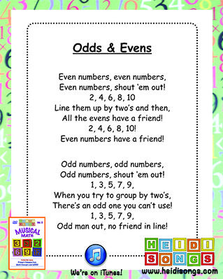 Odd And Even Games, Numbers For Kindergarten, Odd Even Numbers, Number Activities Kindergarten, Middle Sounds Worksheet, Odd And Even Numbers, Number Song, Learning Songs, Math Songs