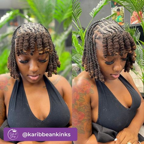 30 Marley Loc Knot Bob Hairstyles - Includes Tutorial and Haircare Tips - Coils and Glory Knot Loc Bob, Loc Bob With Bangs, Loc Knots Styles Bob, Two Strand Bob Locs, Loc Knot Bob Dreads Black Women, Marley Twist Loc Knot Bob, Loc Knot Bob, Loc Maintenance Tips, Red Dreadlocks