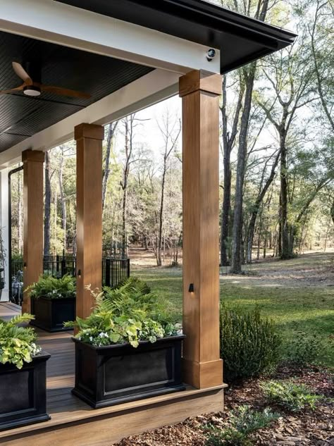 Hgtv Smart Home 2022, Front Porch Makeover, House Front Porch, Porch Remodel, Porch Columns, Front Porch Design, Porch Makeover, Farmhouse Landscaping, Farmhouse Front Porches