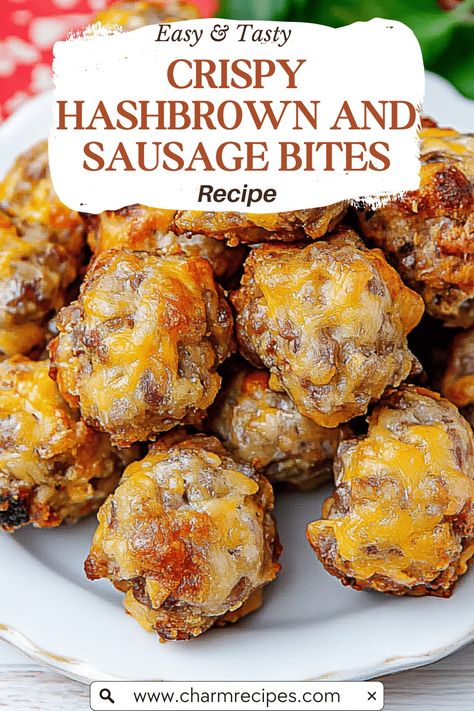 How to Make Crispy Hashbrown and Sausage Bites Breakfast Casserole Bites, Breakfast Recipes Sausage, Sausage Balls With Hashbrowns, Hashbrown Muffin Cups, Sausage Brunch Ideas, Hashbrown Bites, Savory Brunch Bites, Breakfast Party Finger Foods, Hashbrown And Sausage Bites