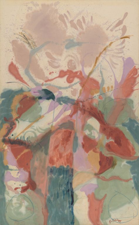 Helen Frankenthaler. Jacob's Ladder. 1957 | MoMA Pollock Paintings, Helen Frankenthaler, Jacob's Ladder, Willem De Kooning, Kunst Inspiration, American Painting, Abstract Painters, Manhattan New York, Jackson Pollock